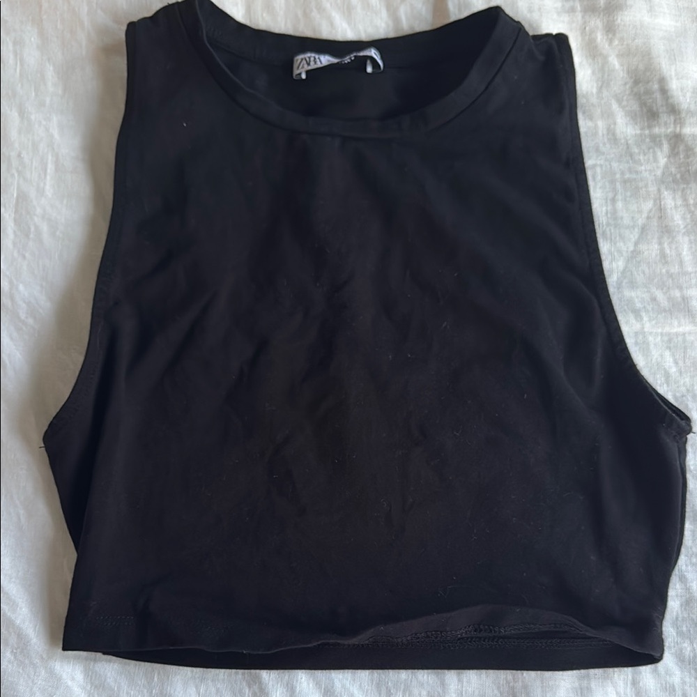 Zara Black Sleeveless Crop Tank Top